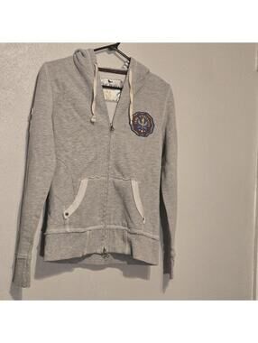 Y2K Jade Jeans Girls Zip Gray Hoodie Sz M  Decorative Patches Retro Varsity